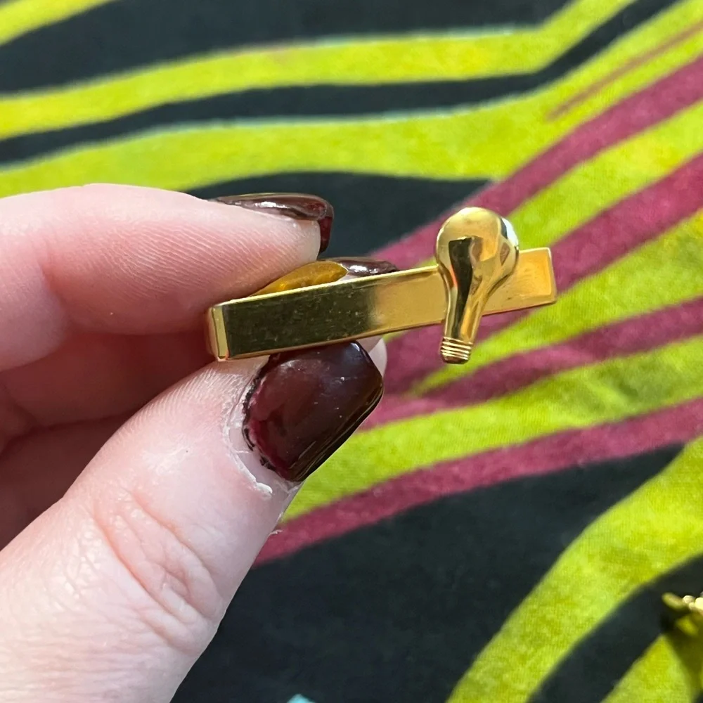 VTG Retro Men’s Lightbulb Gold Tone Metal Costume Jewelry Cuff Links and Tie Bar